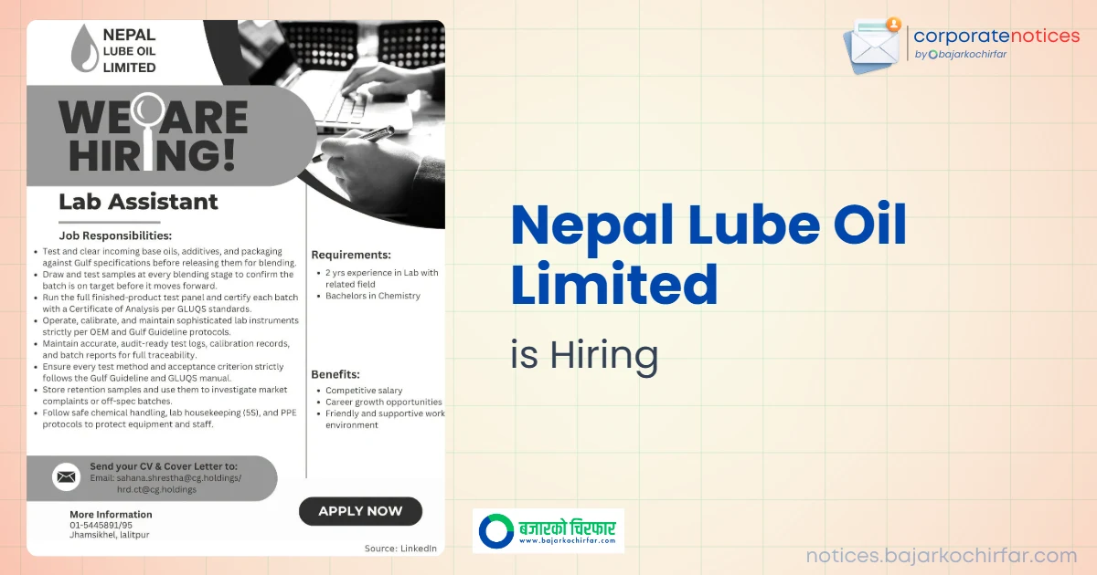 feature 1791701868769 https://bajarkochirfar.com/private-job/job-opening-for-lab-assistant-at-nepal-lube-oil/ | %tags