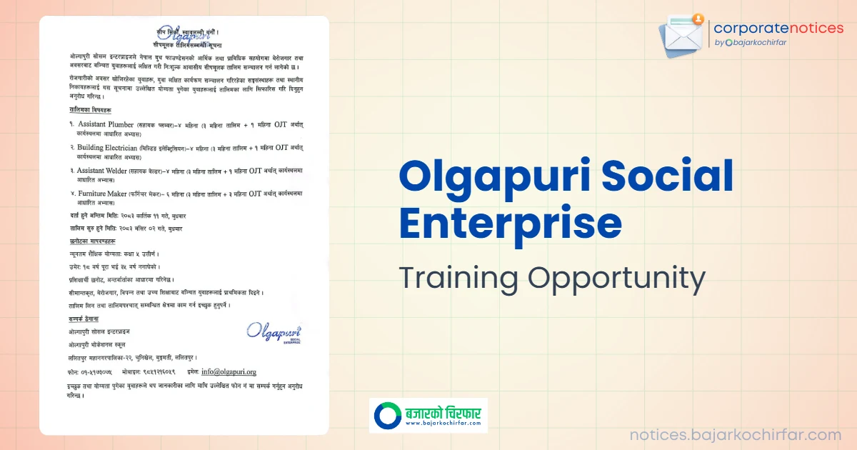 feature 1793010405410 https://bajarkochirfar.com/government-scheme/olgapuri-social-enterprise-announces-free-vocational-training-in-multiple-technical-trades/ | %tags