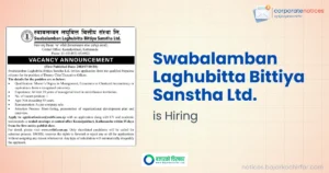 स्वावलम्बन लघुवित्तद्वारा नायव प्रमुख कार्यकारी अधिकृत पदका लागि दरखास्त आह्वान