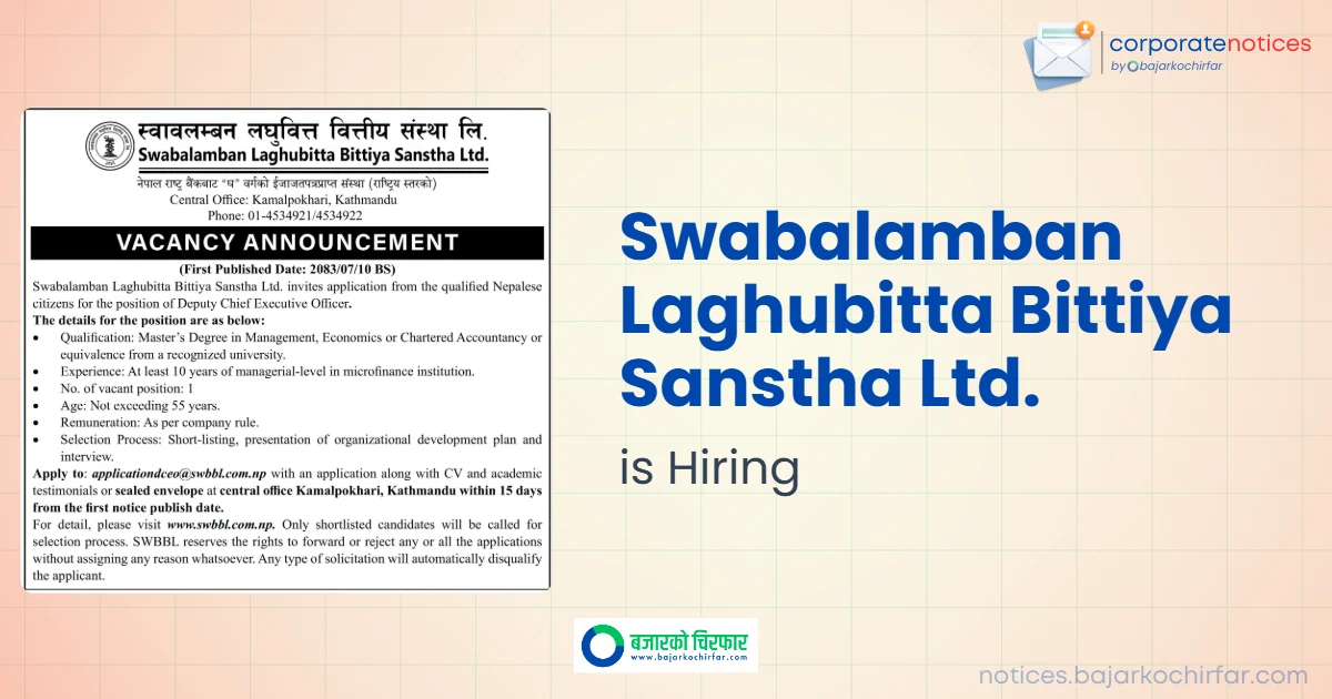 feature 1793084129016 https://bajarkochirfar.com/private-job/swabalamban-laghubitta-bittiya-sanstha-ltd-announces-vacancy-for-deputy-chief-executive-officer/ | %tags